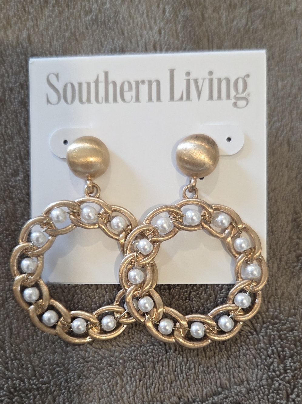 Southern Living Gold Pearl Hoop Drop Earrings